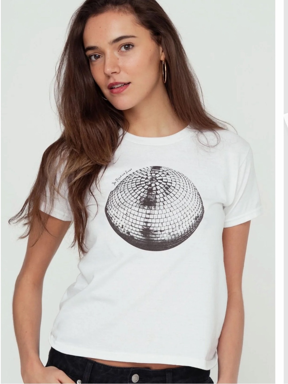 In Print We Trust White Graphic Tee with Disco Print. Size: S